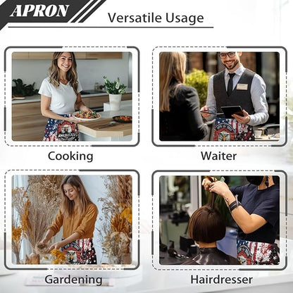 Server Apron with 3 Pockets, Waterproof Oil Waitress Waiter Half Apron for Restaurant Hotel Kitchen Cafe