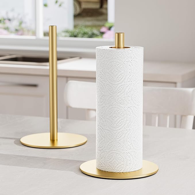 Gold Free-Standing Paper Towel Holder, Premium Stainless Steel Towel Holder for Rolls Organizer, Classic Fashion Roll Dispenser for Kitchen - Image 7