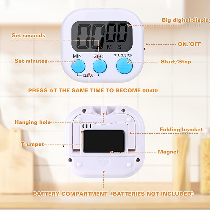12 Pack Digital Kitchen Timers for Cooking, Small Magnetic Countdown Classroom Timer for Teachers Kids, Big Digits Loud Alarm Backing Stand Timers for Kitchen, Shower, Study, Work, Exercise Training - Image 5