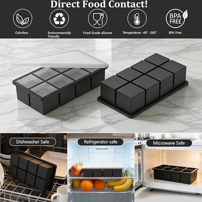 Bangp Silicone Ice Cube Trays with Metal Reinforced Frame(3 Pack),Large Ice Cube Tray with Lid,Easy Release Whiskey Ice Cubes Mold,Ice Trays for Freezer,Stackable Ice Cube Tray(Black) - Image 7