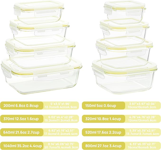 Vtopmart 8 Pack Glass Food Storage Containers with Airtight Lids, Glass Meal Prep Containers, Lunch Office Meal for Microwave, Oven, Freezer and Dishwasher, BPA Free - Image 2