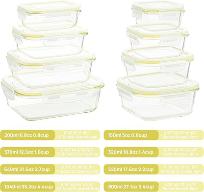 Vtopmart 8 Pack Glass Food Storage Containers with Airtight Lids, Glass Meal Prep Containers, Lunch Office Meal for Microwave, Oven, Freezer and Dishwasher, BPA Free - Image 2