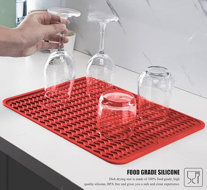 Large 17" x 14" Silicone Dish Drying Mat for Kitchen Counter, Easy clean, Quick Dry, Heat-resistant Dish Drainer Mat for Sink,Refrigerator or Drawer liner (Food Grade Silicone-Red) - Image 5