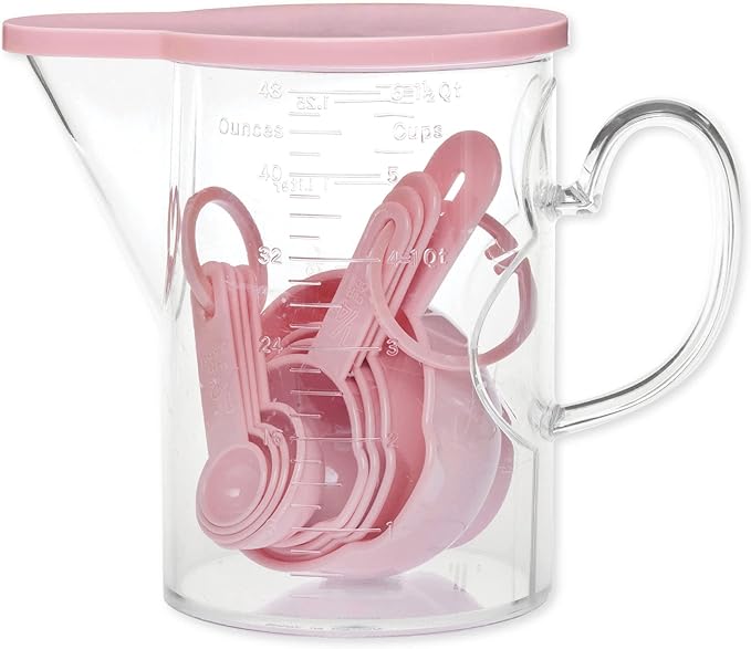 Measuring Cups and Measuring Spoons Set of 10 Pieces, Supreme Housewares Plastic Multi-Purpose Home Essentials Cooking, and Baking Tools BPA Free Dishwasher Safe for Liquid and Dry (Pink) by SupremeHousewares