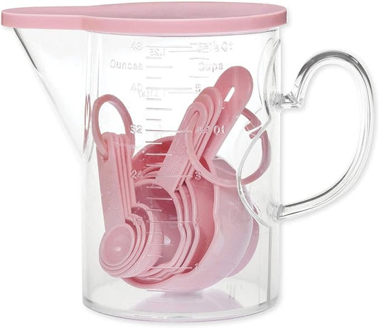 Measuring Cups and Measuring Spoons Set of 10 Pieces, Supreme Housewares Plastic Multi-Purpose Home Essentials Cooking, and Baking Tools BPA Free Dishwasher Safe for Liquid and Dry (Pink) by SupremeHousewares