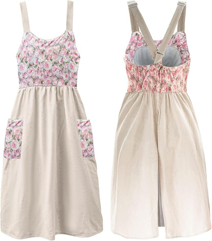 Uaussi Cotton Linen Apron Cross Back Work Apron for Women with Pockets Pinafore Dress X Cross Halter Apron for Chef Gardening by Uaussi
