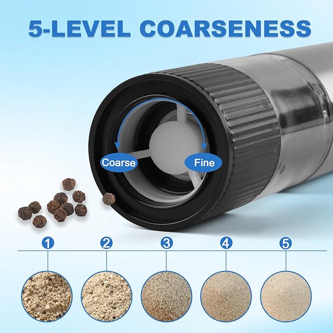 2 Pack Electric Salt and Pepper Grinder Set, Salt and Pepper Shakers with LED Light, USB C Dual Charging Base, Adjustable Coarseness, One-Hand Operation, Large Capacity for Kitchen, Dining & BBQ