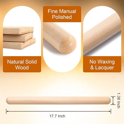 AISOSO French Rolling Pin, 17.7 Inches Wood Rolling Pins for Baking, Extra Long Classic Wooden Dough Roller for Fondant Pizza Pie Crust Cookie Pastry, Kitchen Baking Essentials, Light Yellow - Image 2