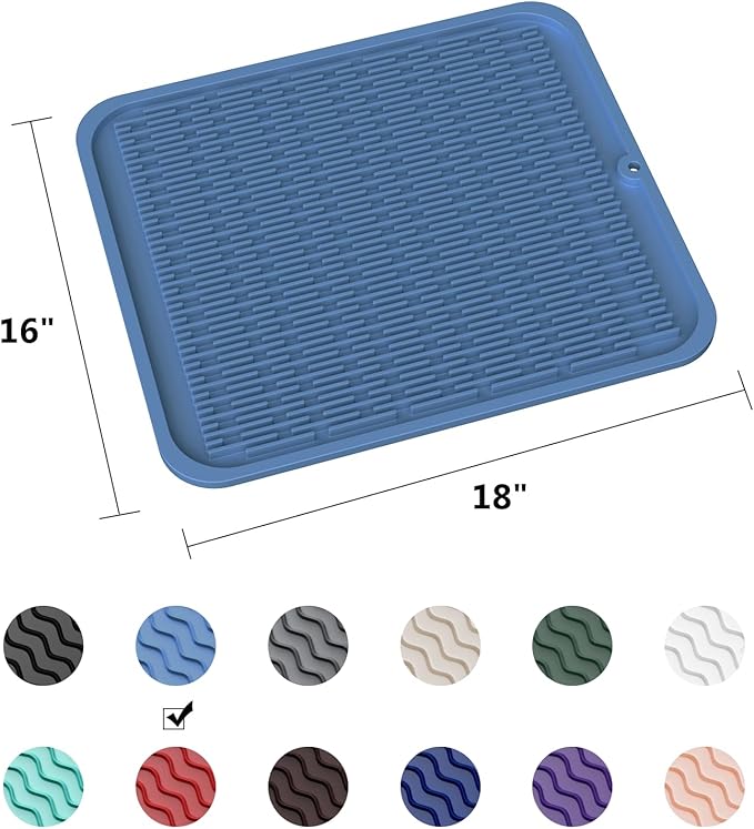 ZLR Large Silicone Dish Drying Mat (16" x 18") - XL Heavy Duty Drainboard Mat for Pots, Pans & Family Loads - Heat Resistant Trivet & Counter Protector, Easy Clean (Lichen Blue) - Image 6