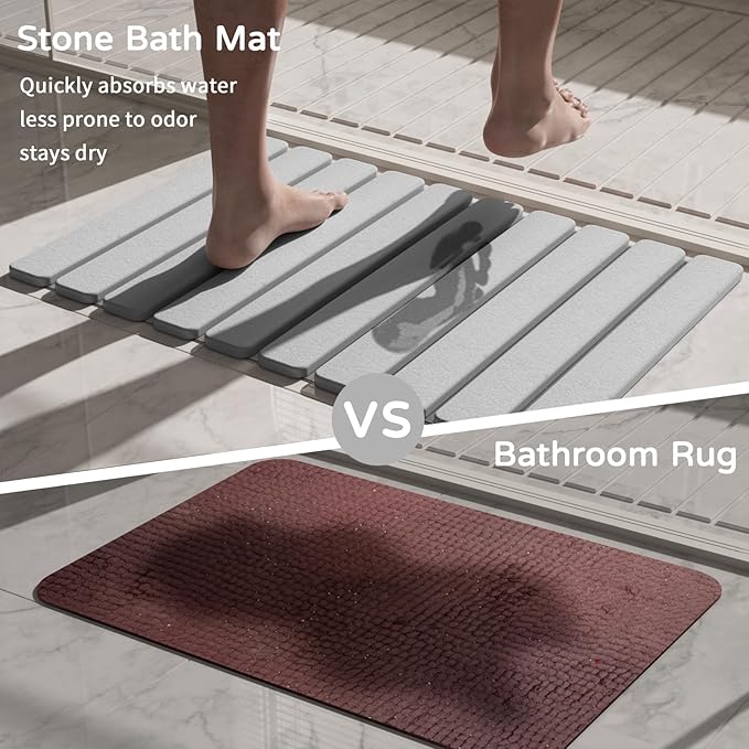 Foldable Stone Bath Mat, Quick Dry Stone Drying Mats for Bathroom, Super Absorbent Rollable Bath Mat, Non Slip, Large Diatomaceous Earth Dish Drying Mats for Kitchen Counter, 23.5 x 15.4in - Image 7
