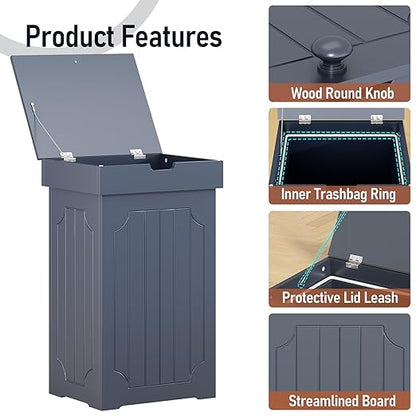 Function Home Trash Can Cabinet, 13 Gallon Kitchen Garbage Can, Wood Recycling Trash Bin, Freestanding Dog Proof Trash Can, Farmhouse Trash Cabinet with Lid for Home Kitchen Bathroom, Grey - Image 7