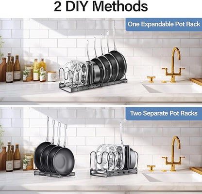 ORDORA Pots and Pans Organizer under Cabinet with Pot Lid Organizer, Expandable Rack for Pan and Pot Organizers Inside Cabinet, 12"-23" Adjustable with 10 Dividers for Kitchen Organization, Black - Image 6
