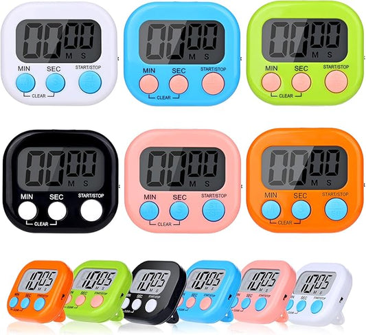 12 Pack Digital Kitchen Timers for Cooking, Small Magnetic Countdown Classroom Timers for Teachers Kids, Big Digits Loud Alarm Backing Stand Timer for Kitchen, Shower, Study, Work, Exercise Training by Dualshine