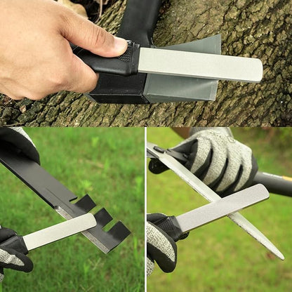 SHARPAL 127N Dual-Grit Diamond Sharpening Stone File Garden Tool Knife Sharpener with Leather Strop Coarse 325 / Extra Fine 1200 Grit for Lawn Mower Blade, Axe, Hatchet, Hedge Shears, Chisels, Drills - Image 5