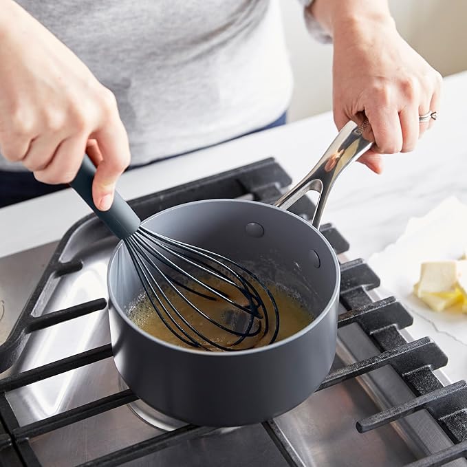 GreenPan Silicone Whisk, Mixing Blending Beating Stirring Cooking Kitchen Utensil, Flexible Rubber Nonstick Cookware, Rigid Steel Core, Heat-Resistant, Anti-Slip Handle, BPA-Free Dishwasher Safe, Gray - Image 3
