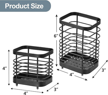 Utensil Holder, Stainless Steel Utensil Drying Rack for Kitchen Counter, Silverware Cutlery Flatware Holder Forks, Knives, Spoons, Chopsticks Organizer (Black) - Image 2