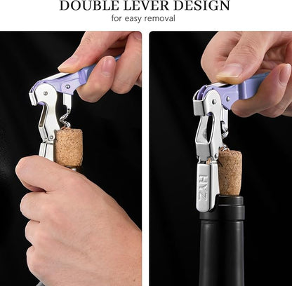 HYZ 2-Pack Wine Opener Waiter Corkscrew, Professional Wine Key for Servers, Bartender with Foil Cutter, Manual Wine Bottle Opener Double Hinged (Lavender) - Image 4