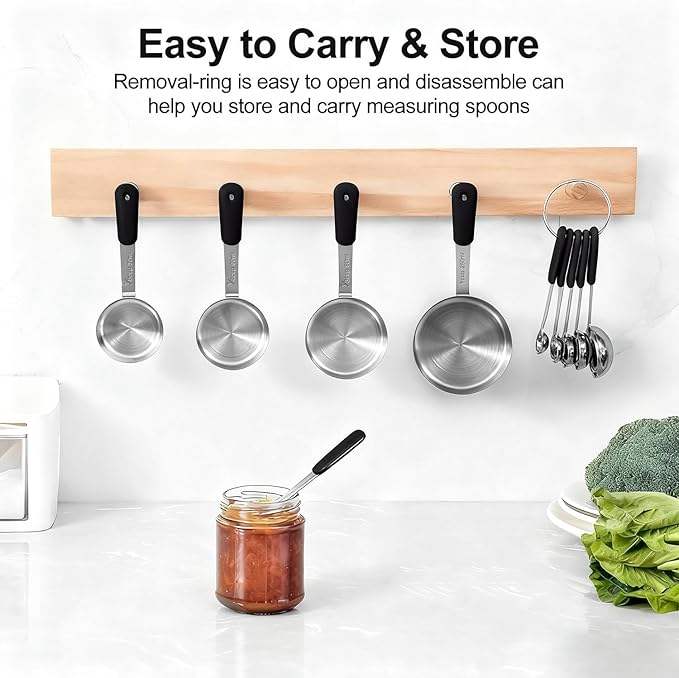 Bopei Measuring Cups and Spoons Set Stainless Steel 10 Piece for Cooking and Baking (5 Cups + 5 Spoons, Black Handle) - Image 3