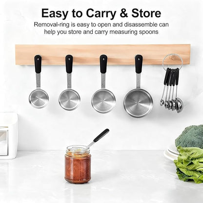 Bopei Measuring Cups and Spoons Set Stainless Steel 10 Piece for Cooking and Baking (5 Cups + 5 Spoons, Black Handle) - Image 3