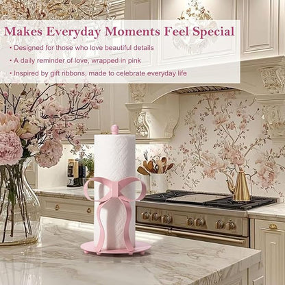 Pink Bow Paper Towel Holder Coutertop - Bow Accent Paper Towel Holder, Pink Kitchen Decor and Accessories, Coquette Room Decor Girly Gifts for Women, 3D Handmade Pattern, Weighted Base - Image 8