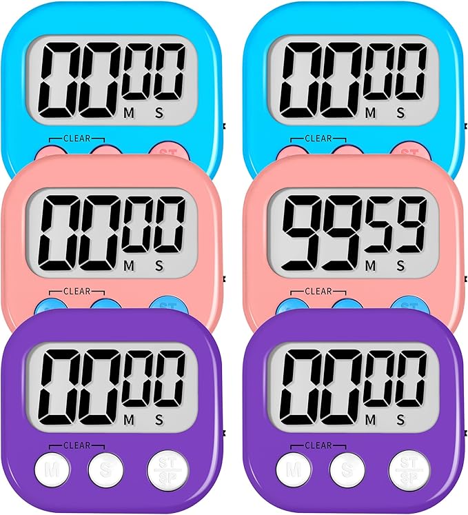 ZILLEN 6 Pack Kitchen Timers for Cooking Digital Classroom Timers for Kids Teachers Blue Pink Purple by ZILLEEN