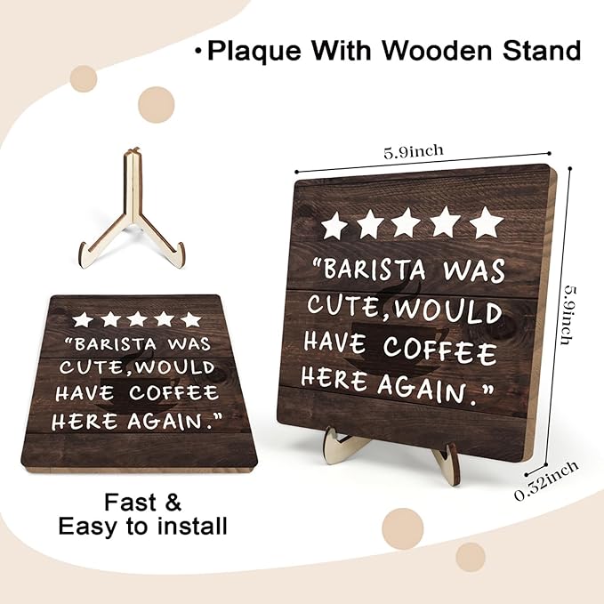 Coffee Bar Sign Plaque Decor,Coffee Bar Accessories,Rustic Wooden Tabletop Plaque with Stand, Minimalist Farmhouse Kitchen Counter Sign,Cute Mini Café Bar Decor Gift 5.9x5.9Inch - Image 2