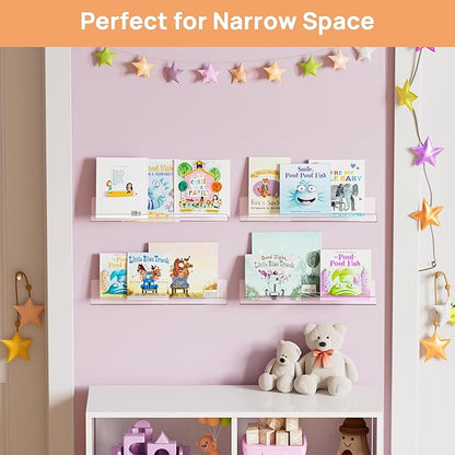 upsimples Acrylic Shelves for Bathroom Storage, 15" Floating Shelves Wall Organizer for Perfume, Make up, Skincare, Kids Bookshelf for Bedroom, Nursery, Living Room Decor, Clear, 4 Pack - Image 8
