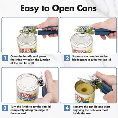Can Opener Manual, COKORA Can Openers Hand Held with Comfort Anti-Slip Handles, Heavy Duty Stainless Steel Can Opener Smooth Edge and Bottle Openers, Easy Turn Can Openers for Seniors, Kitchen, Blue - Image 3