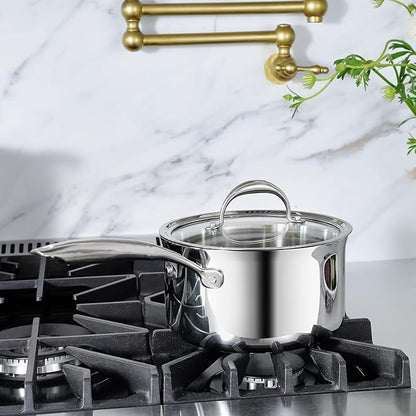KEAWELL K3 Premium 3-Quart Tri-Ply Stainless Steel Saucepan with Lid, Induction & Oven Safe up to 600°F, Even Heating, Professional Cookware for All Stovetops (3-Qt)