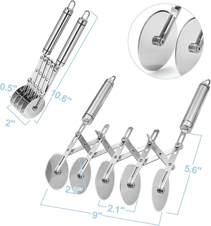 5-Wheel Professional Pastry Cutter - Stainless Steel Pizza & Dough Tool, Multi-Use Kitchen Utensil for Baking, Lattice Cutting, Cookie Dividing - Heavy Duty Pastry Wheel with Ergonomic Handle - Image 2