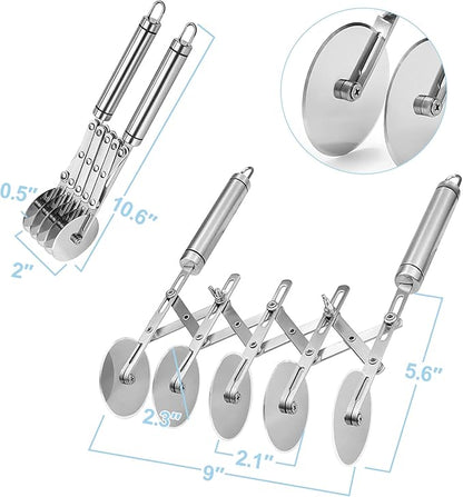5-Wheel Professional Pastry Cutter - Stainless Steel Pizza & Dough Tool, Multi-Use Kitchen Utensil for Baking, Lattice Cutting, Cookie Dividing - Heavy Duty Pastry Wheel with Ergonomic Handle - Image 2