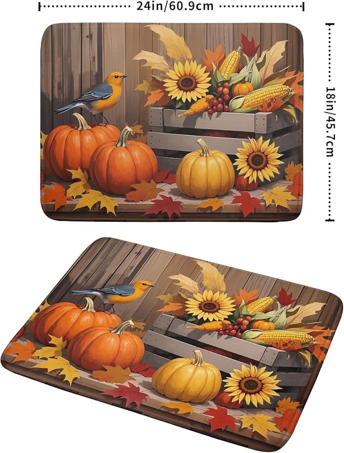 Fall Thanksgiving Dish Drying Mat for Kitchen Counter 18x24 Pumpkin Sunflower Bird Autumn Harvest Theme Absorbent Reversible Microfiber Drying Mats Kitchen Countertop Protector Dishes Drainer Pad - Image 2