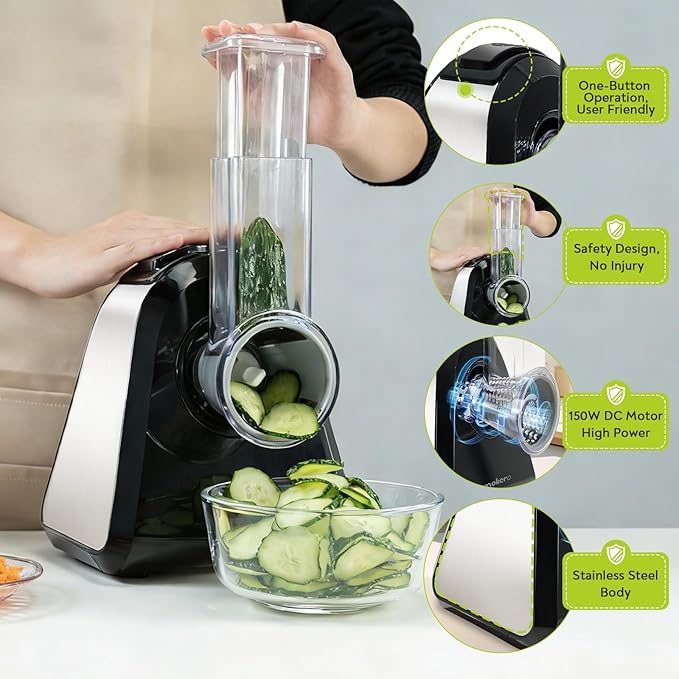 Mokero 5 in 1 Electric Cheese Grater for Block Cheese, Kitchen Automatic Cheese Shredder & Salad Shooter, Easy to Clean Vegetable Chopper for Cheese,Cucumber, Potato, Carrots, Nut - Image 3