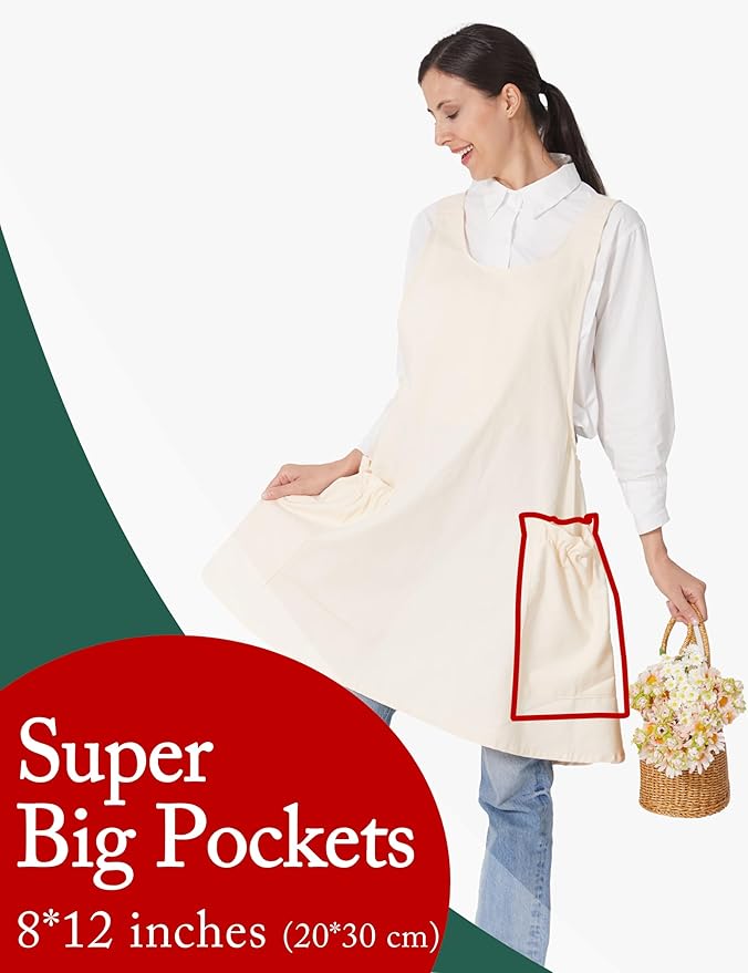Cozy Adjustable Cross Back Aprons for Women with Pockets Cotton Linen Cooking Kitchen Baking