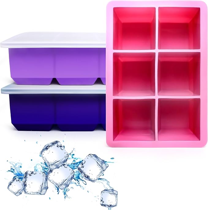 Excnorm Silicone Ice Cube Trays 3 Pack - Large Size Silicone Ice Cube Molds with Leak Proof Removable Lid Square Ice Cube Tray And BPA Free for Cocktail,Whiskey, Stackable Flexible Ice by Excnorm