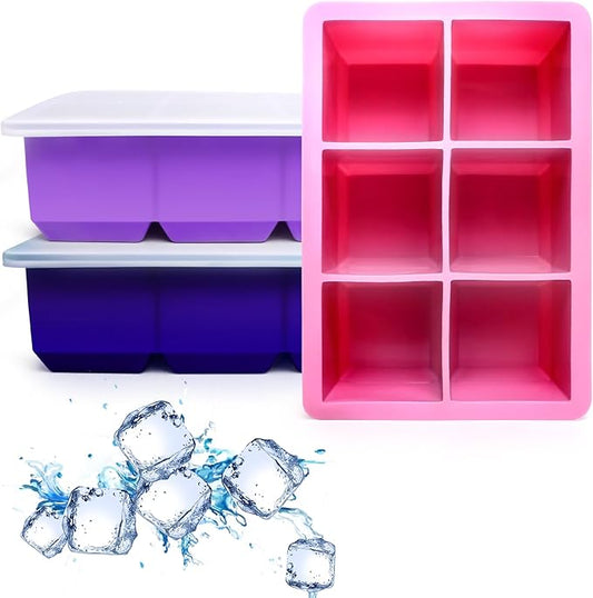 Excnorm Silicone Ice Cube Trays 3 Pack - Large Size Silicone Ice Cube Molds with Leak Proof Removable Lid Square Ice Cube Tray And BPA Free for Cocktail,Whiskey, Stackable Flexible Ice by Excnorm