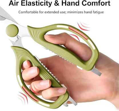 Kitchen Shears Scissors Food Scissors, 8-in-1 Multifunction Japanese Stainless Steel Meat Shears, Dishwasher Safe Sharp Shear All Purpose with Comfort Grip, Ideal for Everyday Use-Green