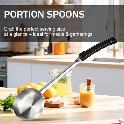 6 Ounce Solid Stainless Steel Portion Control Ladle Spoon -2Pcs Pizza Sauce Serving Spoons Portion Ladle for Sauces, Perfect for Weight Watchers, Buffets, Parties