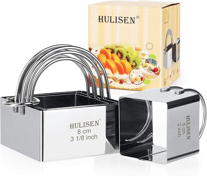 HULISEN Square Biscuit Cutter Set (4 Pieces/Set), Stainless Steel Cookies Cutter with Handle, Professional Baking Dough Tools, Gift Package (Square) by HULISEN