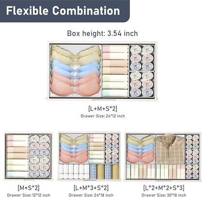 DIMJ Drawer Organizer Clothes - 30 Pack Closet Drawer Organizer Bins for Baby Clothes Storage, Fabric Dresser Organizer for Nursery Bedroom, Foldable Small Drawer Dividers for Underwear Socks