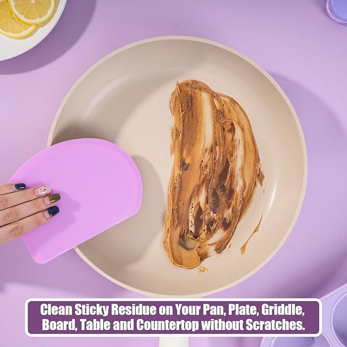 Silicone Dough Scraper with Stainless Steel Sheet, Curved Edge Flexible Bowl Scraper for Baking, Food Grade Silicone Bench Scraper for Sourdough Bread Proofing Basket, Set of 2, Gray & Purple, SAPID - Image 6