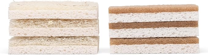 Full Circle Nutcase, Plant-Based Scrubber Sponges – Pack of 6 – 3 Walnut & 3 Coconut – Powerful Natural Sponges Made with Plants & Recycled Materials, Safe for Nonstick by FULLCIRCLE