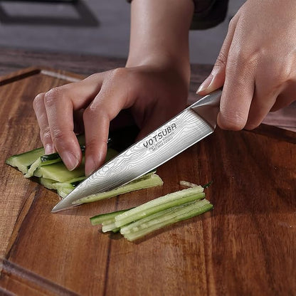 YOTSUBA Japanese Utility Knife, 5 Inch Petty Kitchen Knife, Forged High Carbon German Steel Chef Knives, Paring Knives, Full Tang & Razor Sharp Ergonomic Handle Design with Gift Box