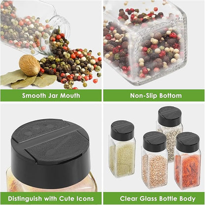 Saiveina 12 Pack Glass Spice Jars with Labels, 4oz Spices Containers Spice Jars with Black Shaker Lids, Empty Containers for Spice, Silicone Funnel and Pen Included - Image 3