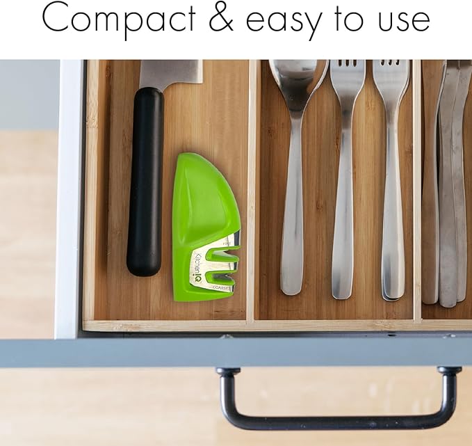 KitchenIQ 50881 - Edge Grip 2-Stage Knife Sharpener - Green - Coarse & Fine Sharpeners -Compact for Easy Storage - Stable Non-Slip Base - Soft Grip Rubber Handle - Straight & Serrated Knives - Image 8