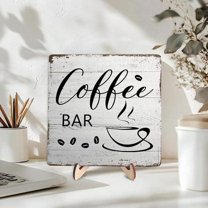 Coffee Bar Decor Sign – Rustic Wooden Plaque for Coffee Station, Farmhouse Cafe Shelf Accessories, Desk or Kitchen Counter Decor,Birthday,Mother Day Gift 5.9 x 5.9 Inch - Image 3