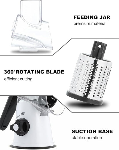 Cheese Grater Rotary, Rotary Grater for Kitchen, Kitchen Grater Vegetable Slicer with 3 Drum Blades, Fast Cutting Cheese Shredder for Vegetables and Nuts - Image 6