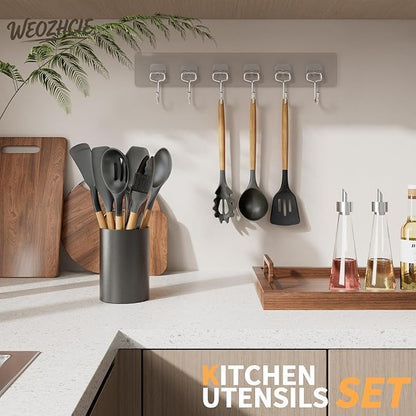 Silicone Cooking Utensil Set,12 PCS Cooking Kitchen Utensils Set, Nonstick Kitchen Utensils 446°F Heat-Resistant Cookware Kitchen Tools of Spoon,Brush,Whisk,Spatula,Turner Tongs (Gray) - Image 6