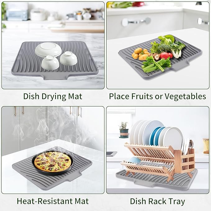 Silicone Dish Drying Mat 16x13,Food-Grade Silicone,Easy Clean Pad for Countertop Protection,Heat Resistant,Easy Clean,Non-Slip Drain Pad with Built-in Drain,Multi-Functional Use,Grey - Image 8