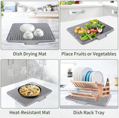 Silicone Dish Drying Mat 16x13,Food-Grade Silicone,Easy Clean Pad for Countertop Protection,Heat Resistant,Easy Clean,Non-Slip Drain Pad with Built-in Drain,Multi-Functional Use,Grey - Image 8